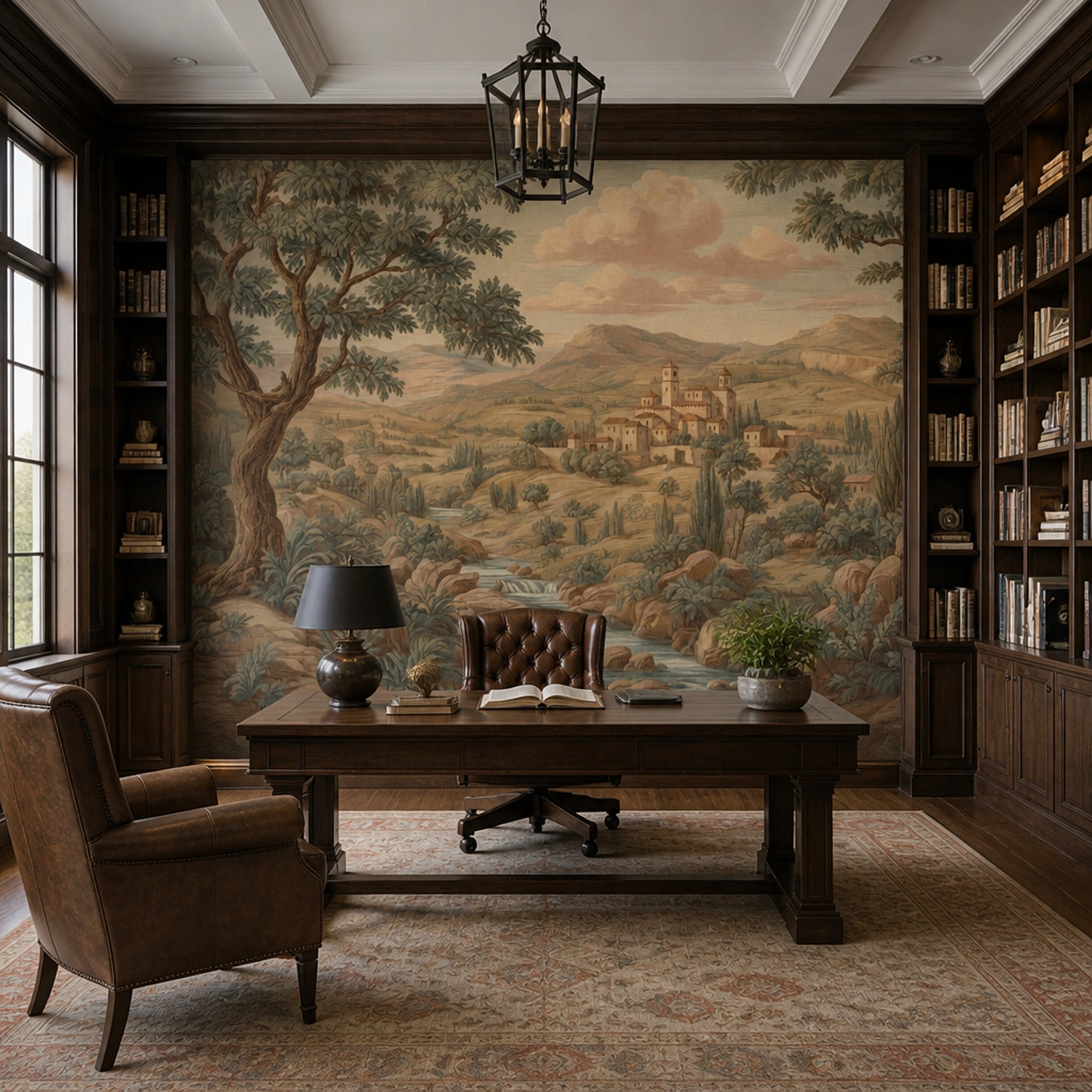 Vintage Landscape Wallpaper Tuscan Countryside Mediterranean Village Wall Mural