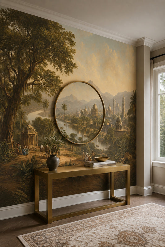 Muted Green Wallpaper River Landscape Removable Vintage Wall Decor