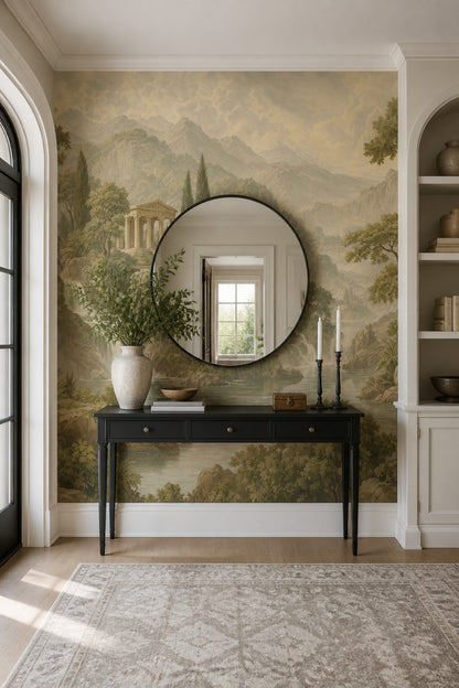 Classical Landscape Wallpaper Mountains Roman Temple Removable Wall Decor