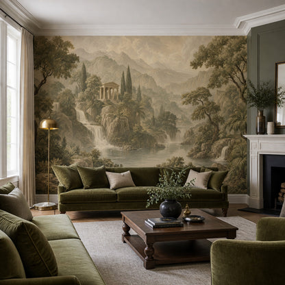 Classical Landscape Wallpaper Mountains Roman Temple Removable Wall Decor