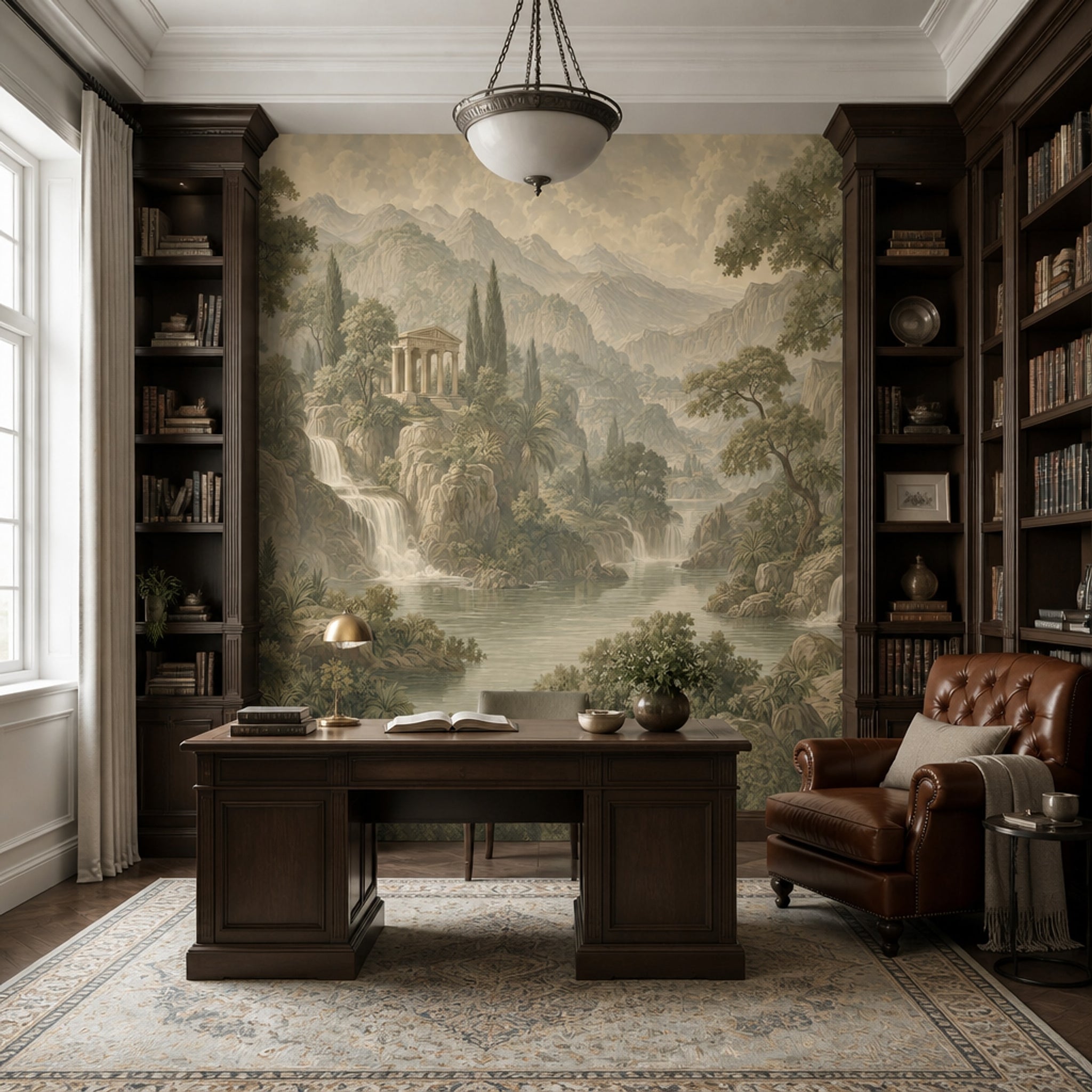 Classical Landscape Wallpaper Mountains Roman Temple Removable Wall Decor