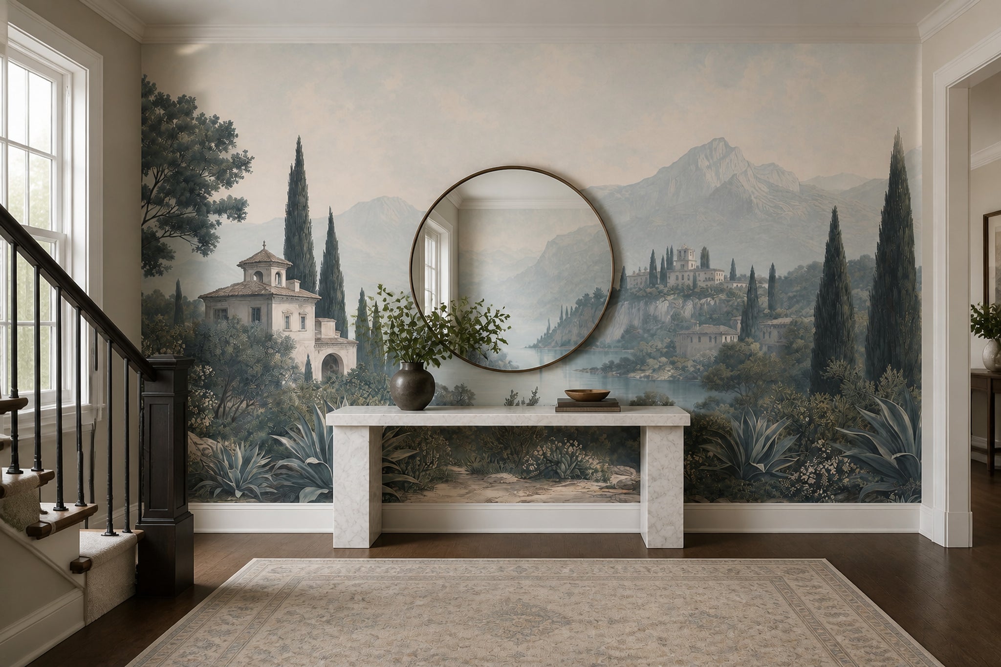 Scenic Landscape Wallpaper Mediterranean Coast Vintage Villa Wall Mural