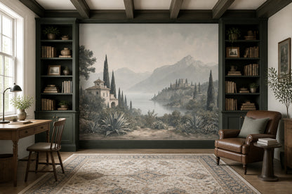 Scenic Landscape Wallpaper Mediterranean Coast Vintage Villa Wall Mural