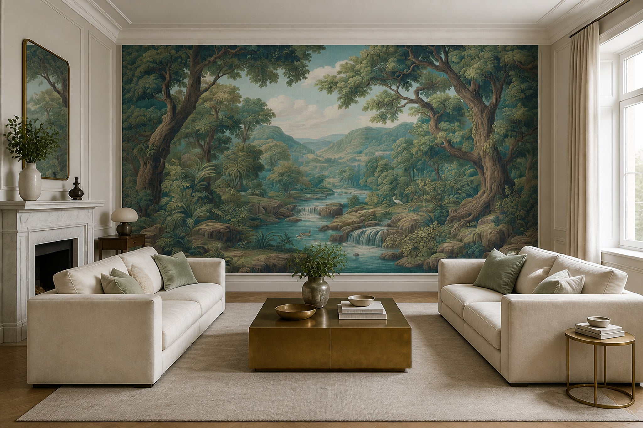 Scenic Landscape Wallpaper Forest River Removable Waterfall Wall Decor
