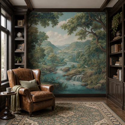 Scenic Landscape Wallpaper Forest River Removable Waterfall Wall Decor