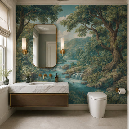 Scenic Landscape Wallpaper Forest River Removable Waterfall Wall Decor