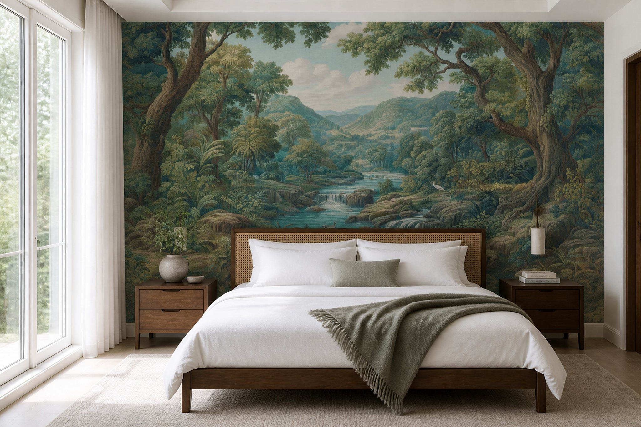 Scenic Landscape Wallpaper Forest River Removable Waterfall Wall Decor