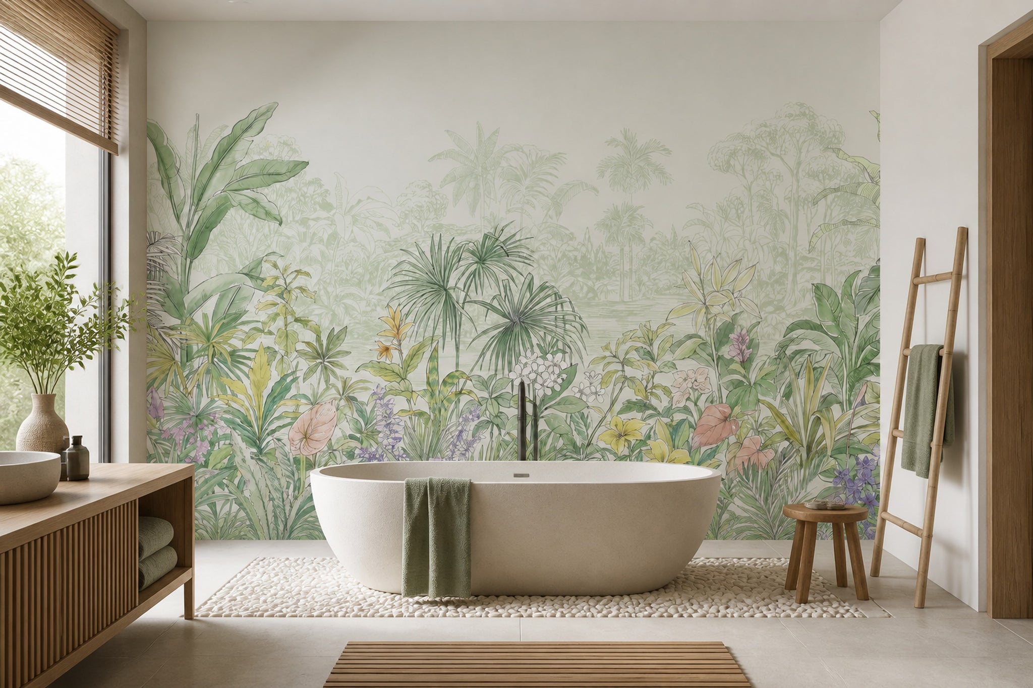White Background Wallpaper Tropical Botanical Wall Mural