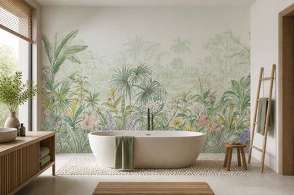 White Background Wallpaper Tropical Botanical Wall Mural