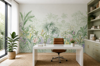 White Background Wallpaper Tropical Botanical Wall Mural