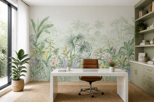 White Background Wallpaper Tropical Botanical Wall Mural