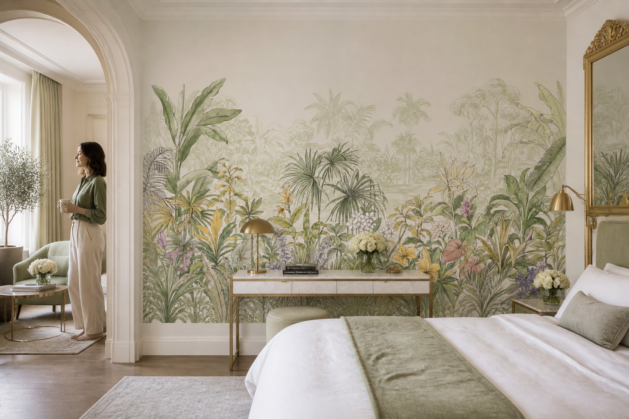 White Background Wallpaper Tropical Botanical Wall Mural