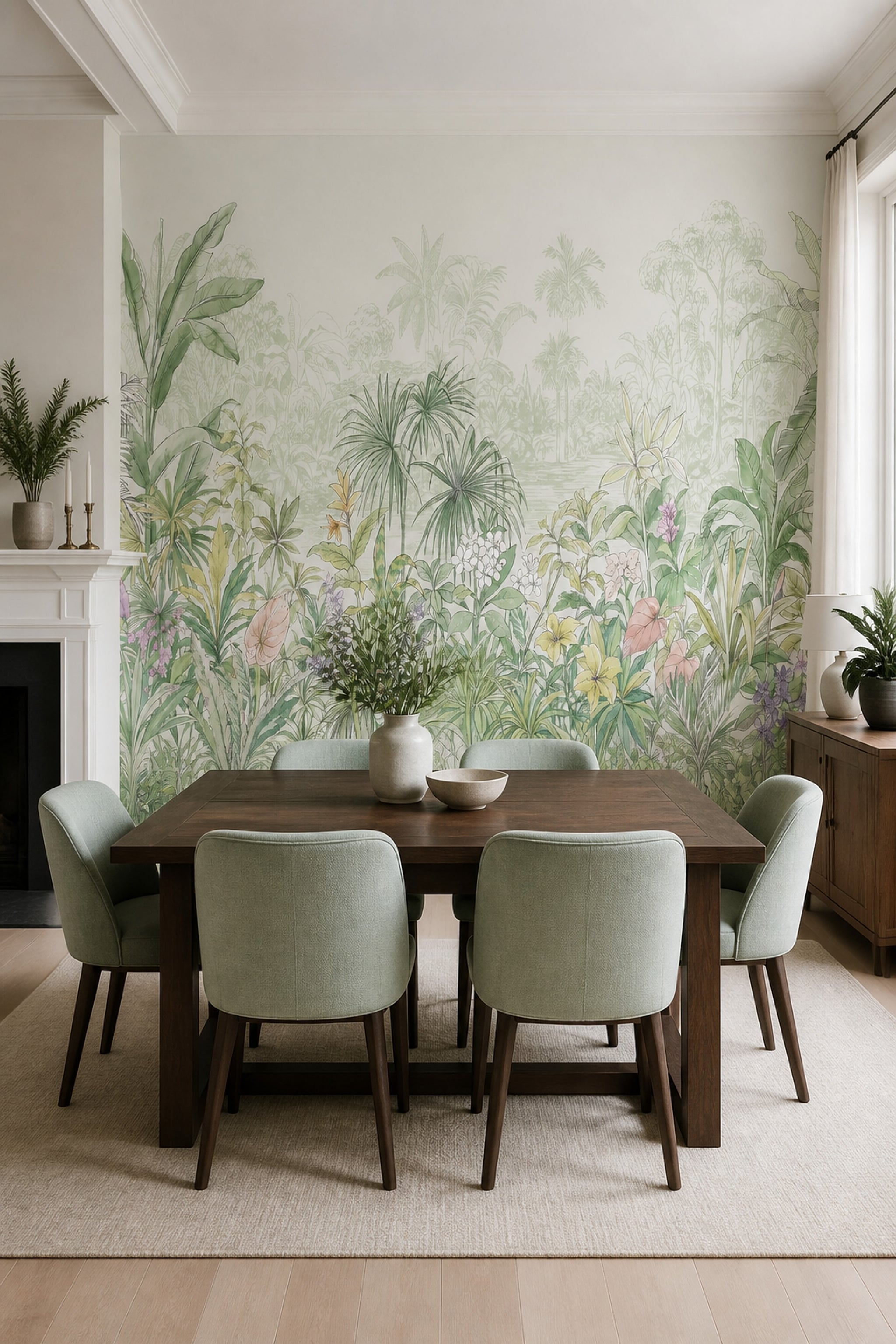 White Background Wallpaper Tropical Botanical Wall Mural