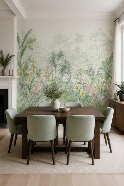 White Background Wallpaper Tropical Botanical Wall Mural