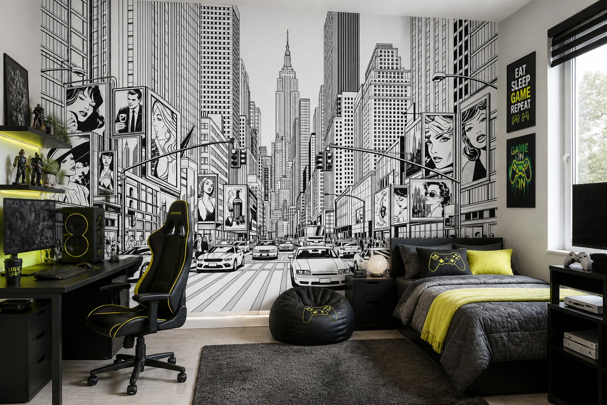 Times Square Wallpaper New York Cityscape Removable Black And White Wall Decor
