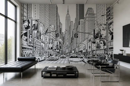 Times Square Wallpaper New York Cityscape Removable Black And White Wall Decor