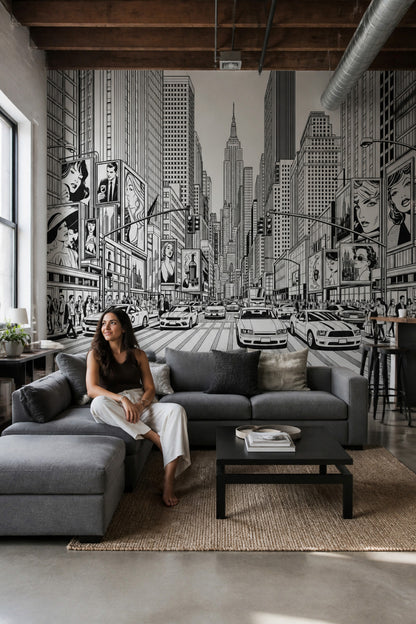 Times Square Wallpaper New York Cityscape Removable Black And White Wall Decor