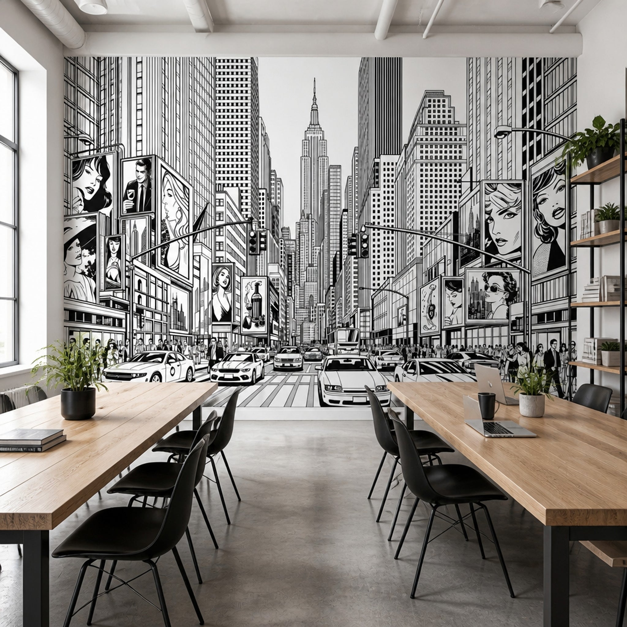 Times Square Wallpaper New York Cityscape Removable Black And White Wall Decor