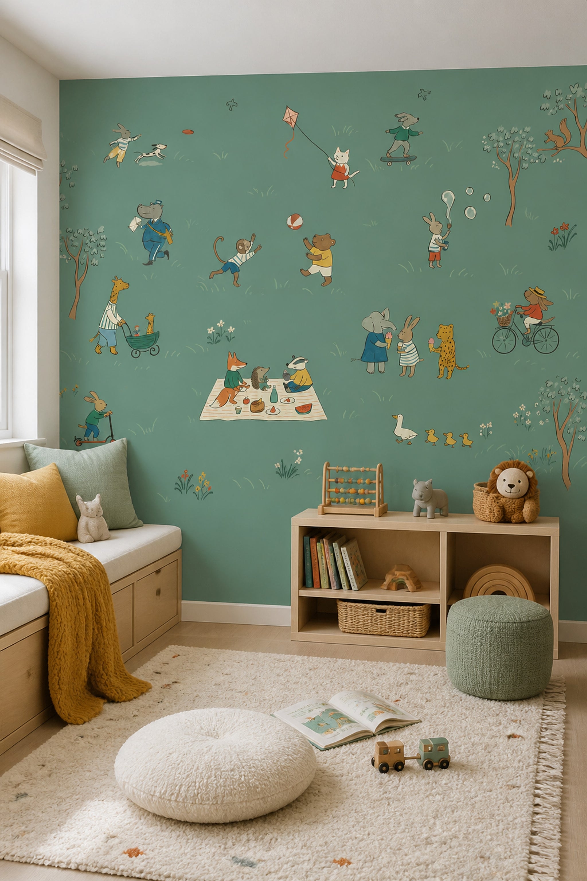 Muted Green Wallpaper Storybook Kids Removable Wall Decor