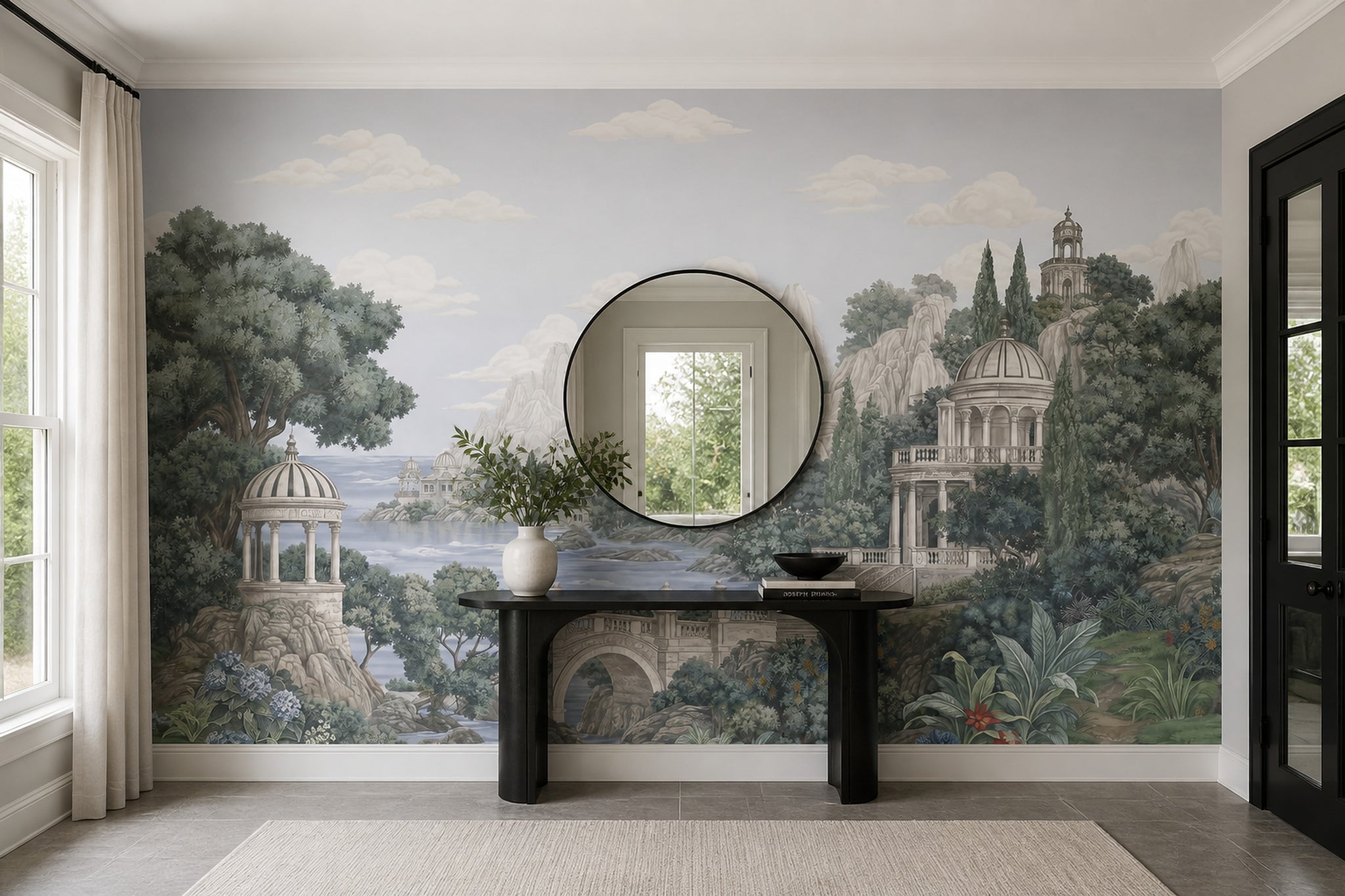 Mediterranean Landscape Wallpaper Italianate Garden Classical Architecture Removable Wall Decor