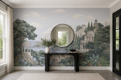 Mediterranean Landscape Wallpaper Italianate Garden Classical Architecture Removable Wall Decor