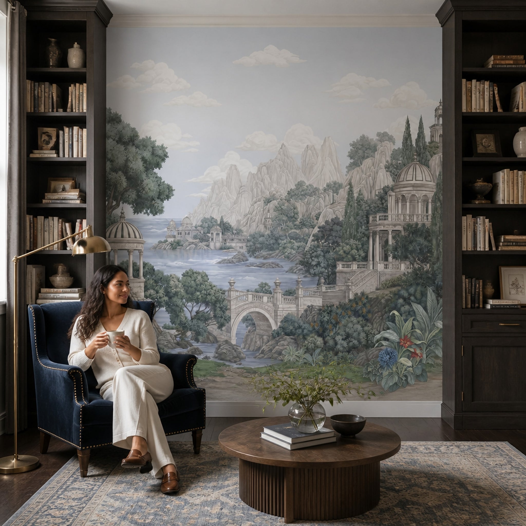 Mediterranean Landscape Wallpaper Italianate Garden Classical Architecture Removable Wall Decor