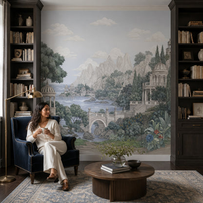 Mediterranean Landscape Wallpaper Italianate Garden Classical Architecture Removable Wall Decor