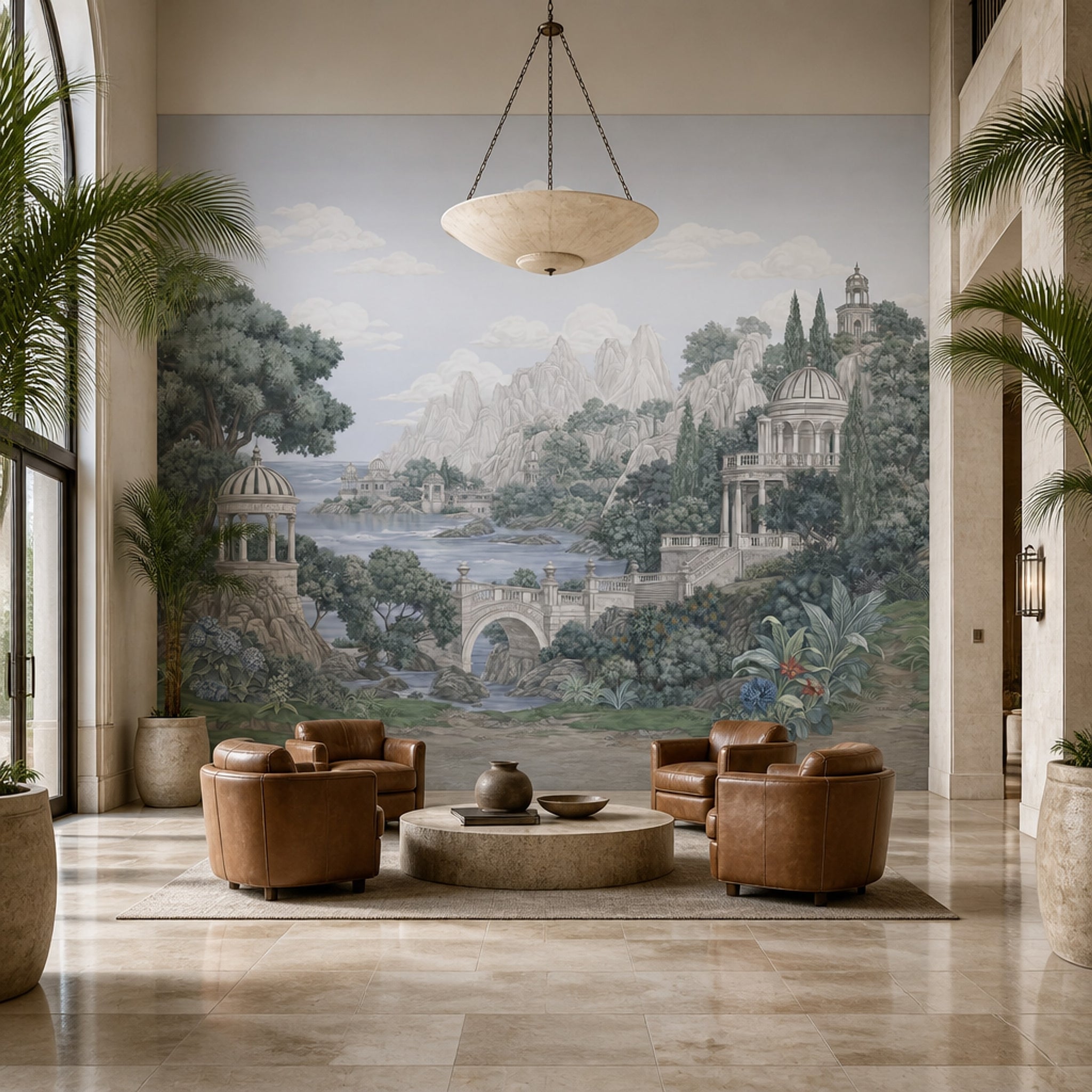 Mediterranean Landscape Wallpaper Italianate Garden Classical Architecture Removable Wall Decor
