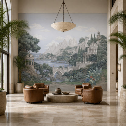 Mediterranean Landscape Wallpaper Italianate Garden Classical Architecture Removable Wall Decor