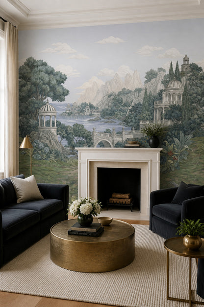 Mediterranean Landscape Wallpaper Italianate Garden Classical Architecture Removable Wall Decor