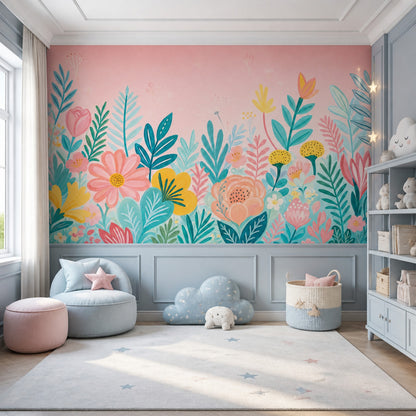 Floral Wallpaper Botanical Pink Wall Mural