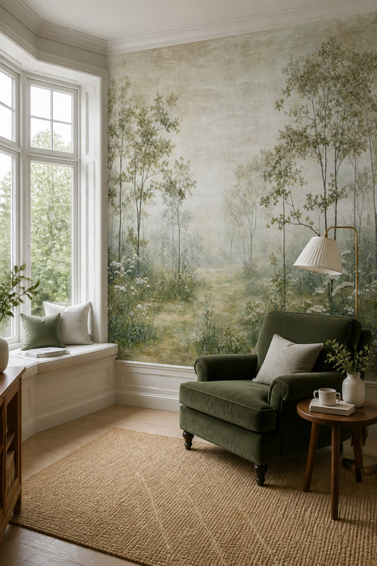 Misty Wallpaper Woodland Removable Vintage Landscape Wall Decor