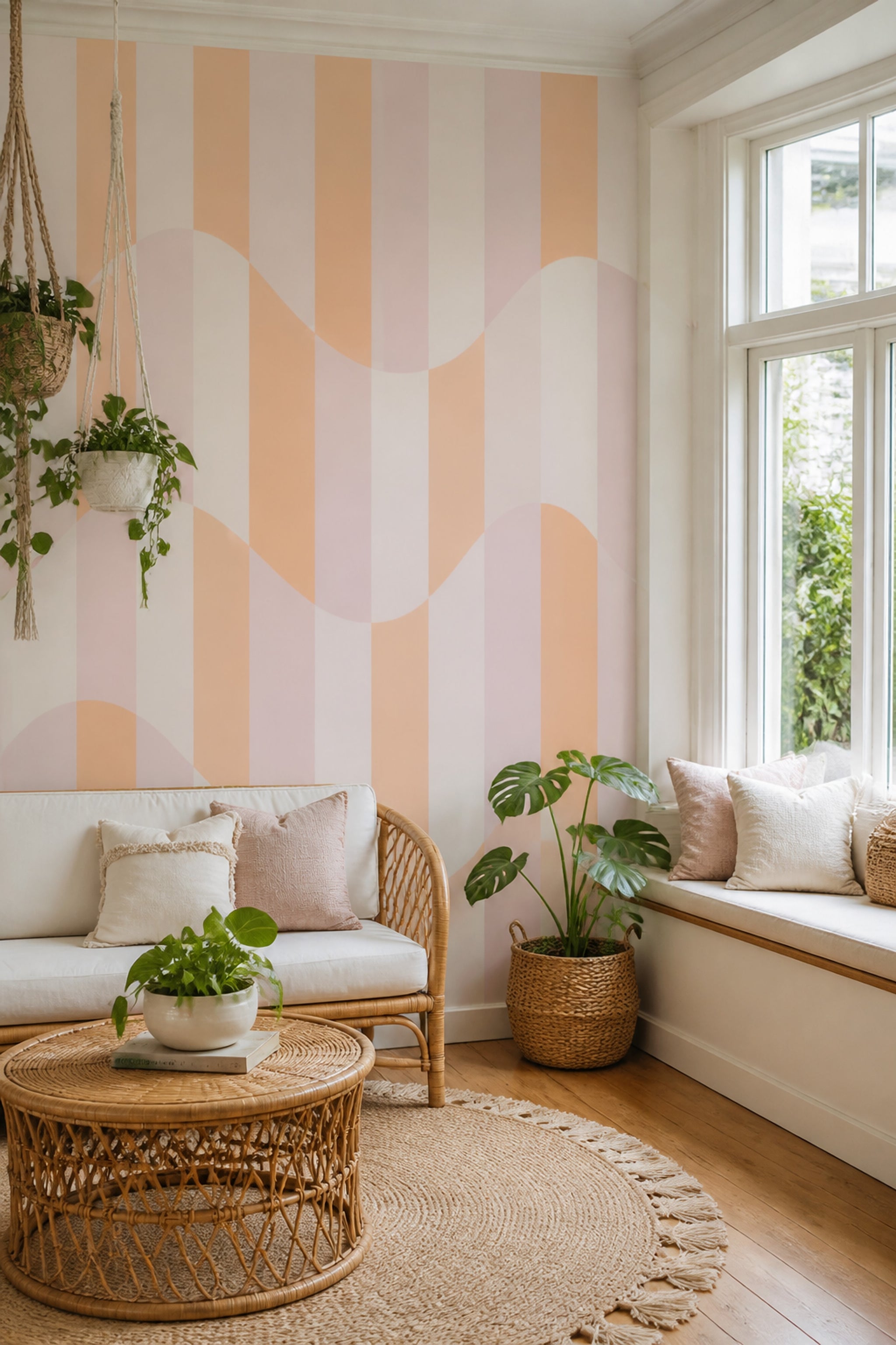 Pastel Stripes Wallpaper Abstract Wavy Removable Wall Decor