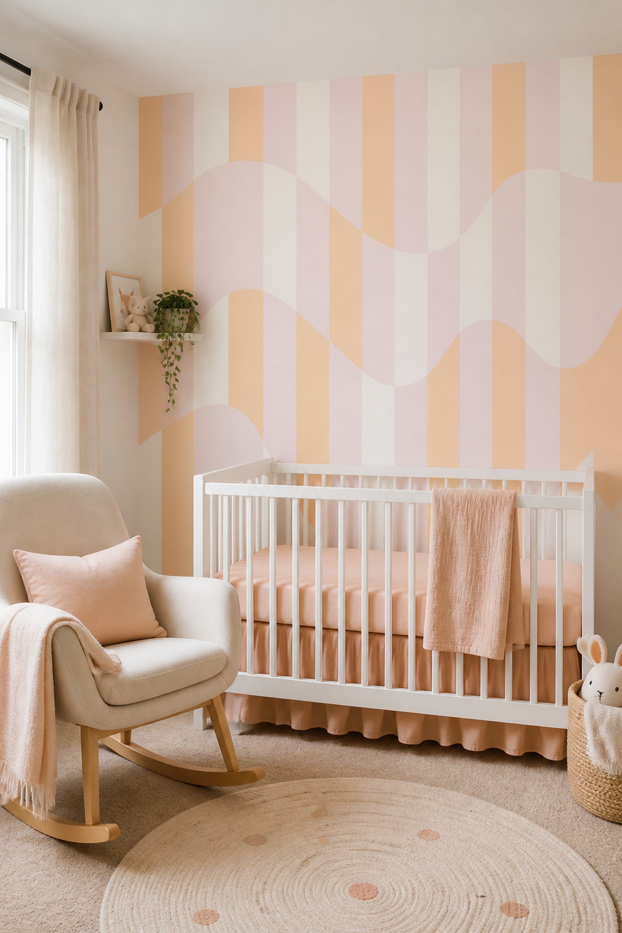 Pastel Stripes Wallpaper Abstract Wavy Removable Wall Decor