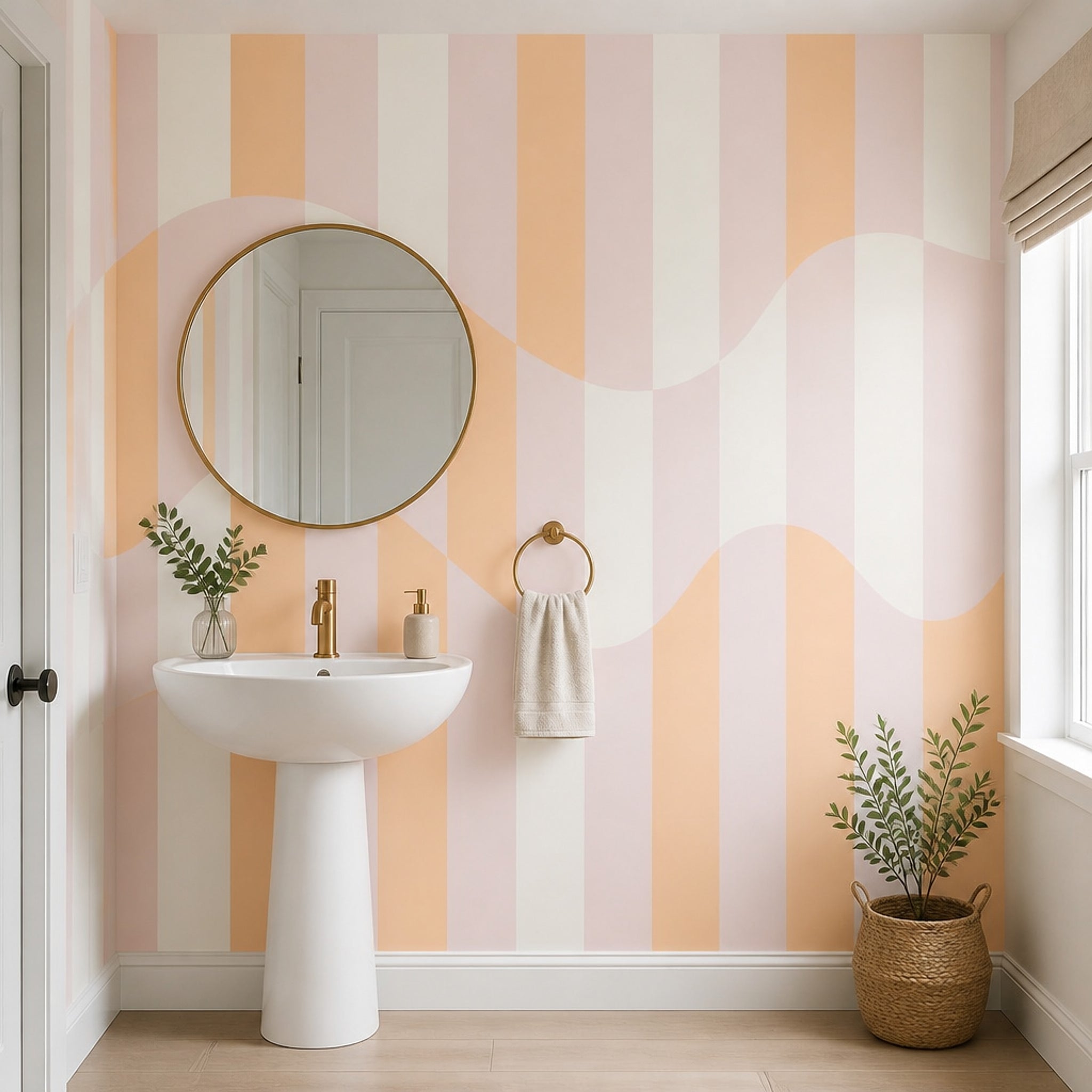 Pastel Stripes Wallpaper Abstract Wavy Removable Wall Decor