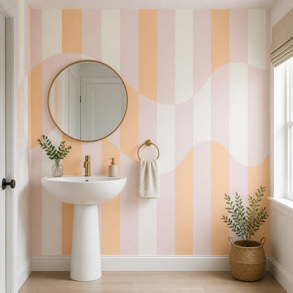 Pastel Stripes Wallpaper Abstract Wavy Removable Wall Decor