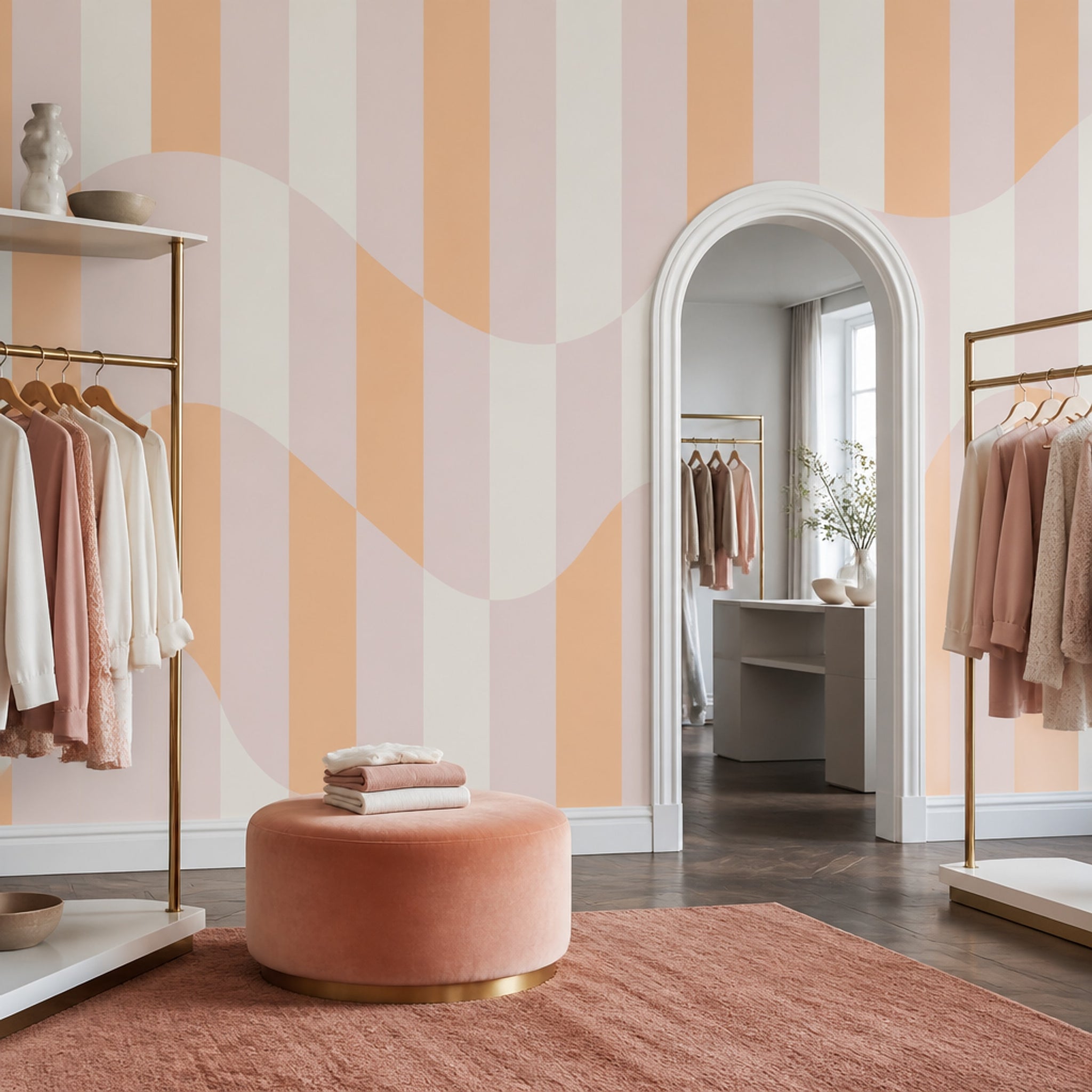 Pastel Stripes Wallpaper Abstract Wavy Removable Wall Decor
