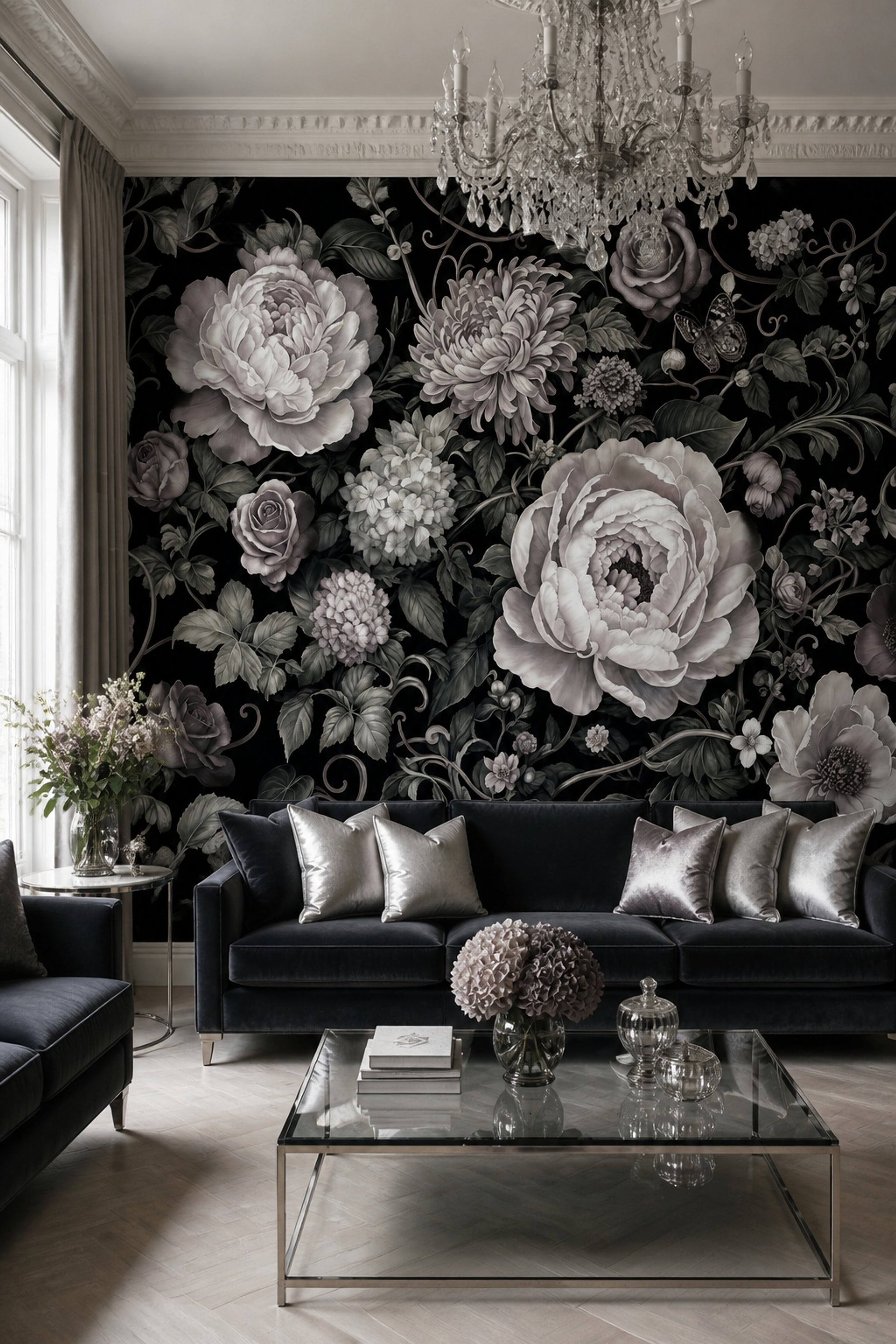 Dark Floral Wallpaper Moody Botanical Vintage Wall Mural