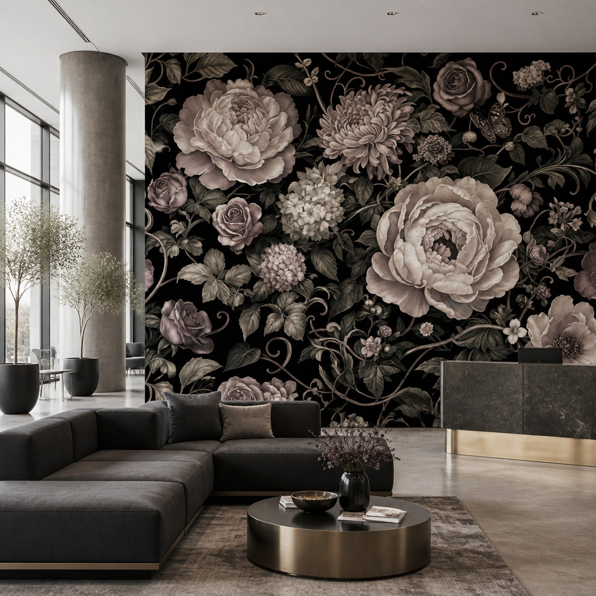 Dark Floral Wallpaper Moody Botanical Vintage Wall Mural