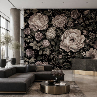 Dark Floral Wallpaper Moody Botanical Vintage Wall Mural