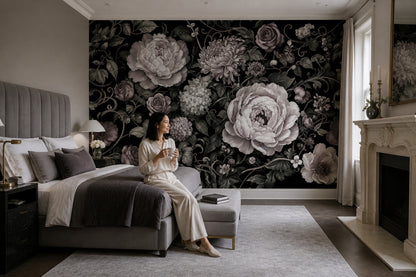Dark Floral Wallpaper Moody Botanical Vintage Wall Mural
