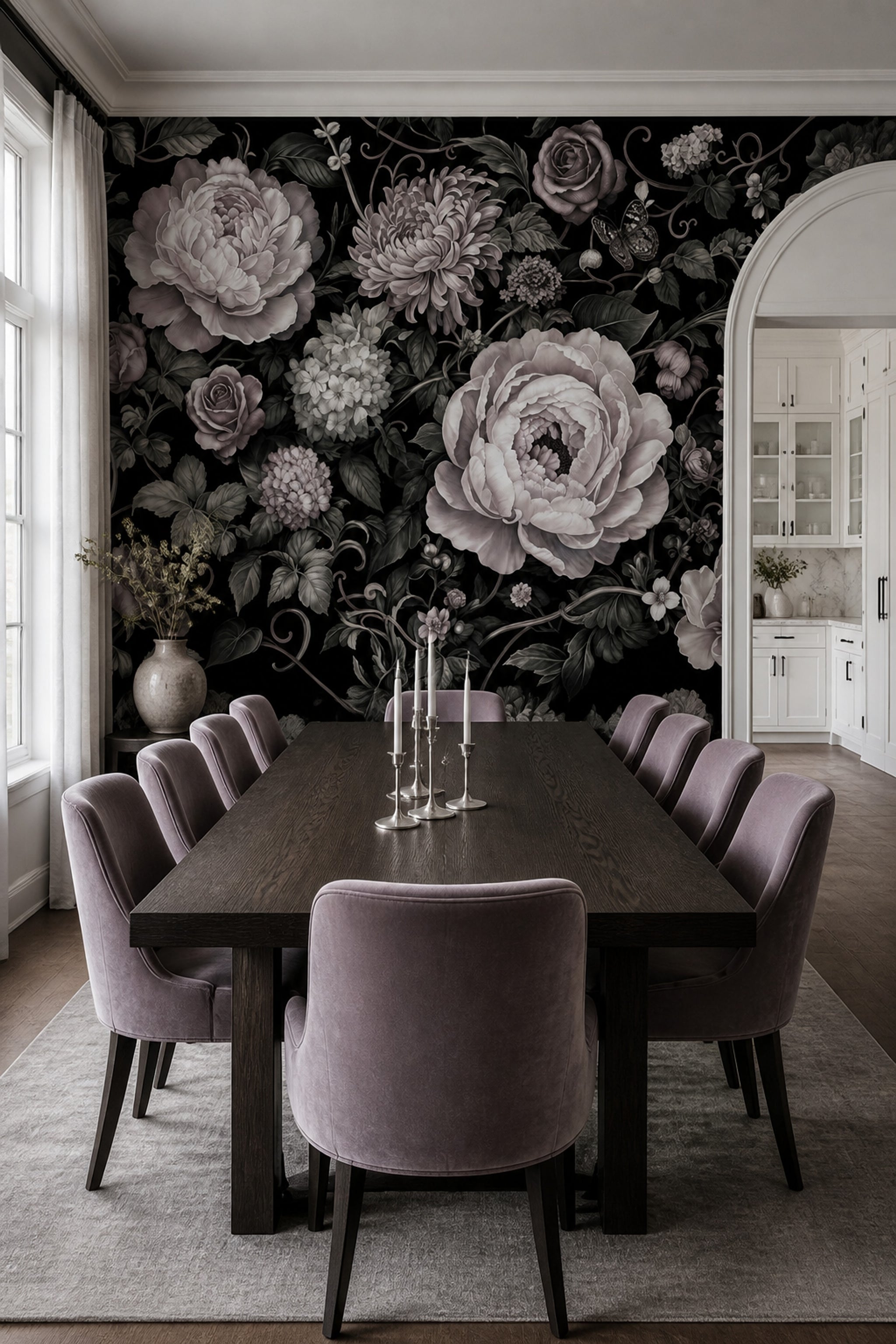 Dark Floral Wallpaper Moody Botanical Vintage Wall Mural