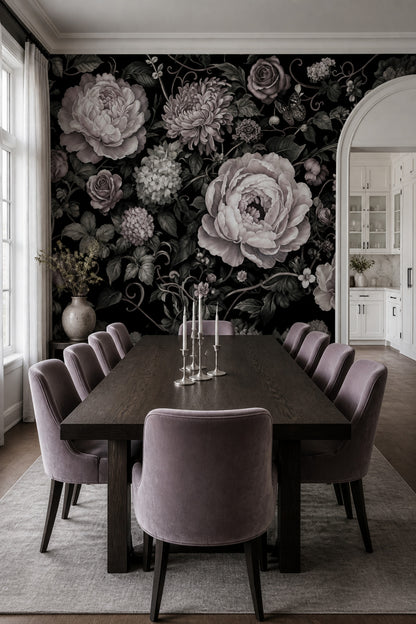 Dark Floral Wallpaper Moody Botanical Vintage Wall Mural