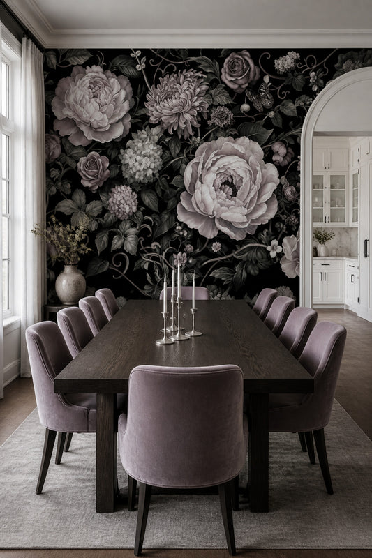 Dark Floral Wallpaper Moody Botanical Vintage Wall Mural