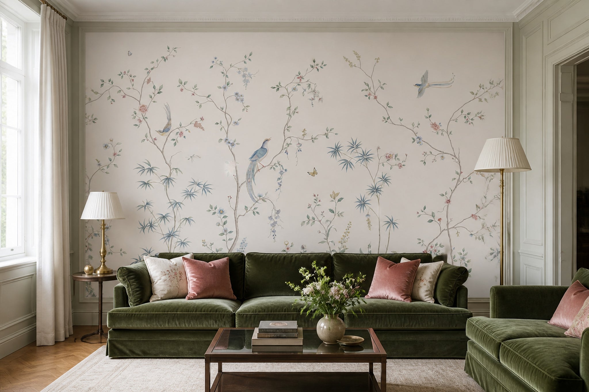 Chinoiserie Wallpaper Floral Birds Removable Wall Decor