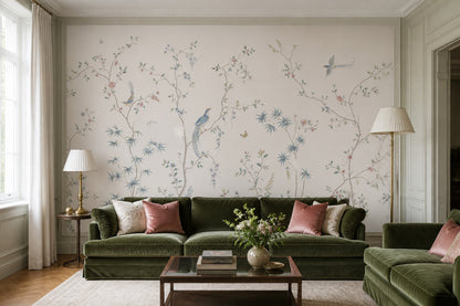 Chinoiserie Wallpaper Floral Birds Removable Wall Decor