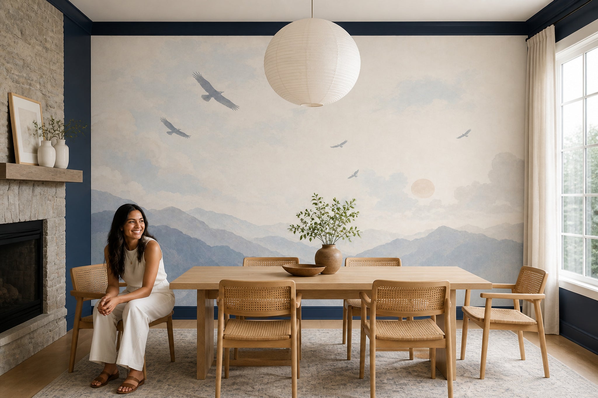 Landscape Wallpaper Watercolor Mountains Removable Wall Decor