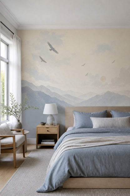 Landscape Wallpaper Watercolor Mountains Removable Wall Decor