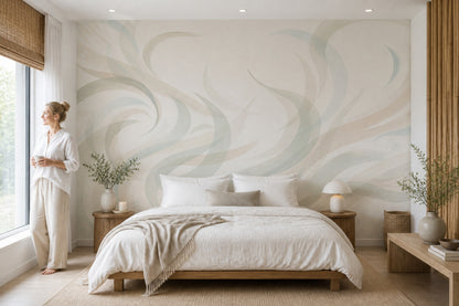 Abstract Wallpaper Cream Removable Flowing Wall Decor