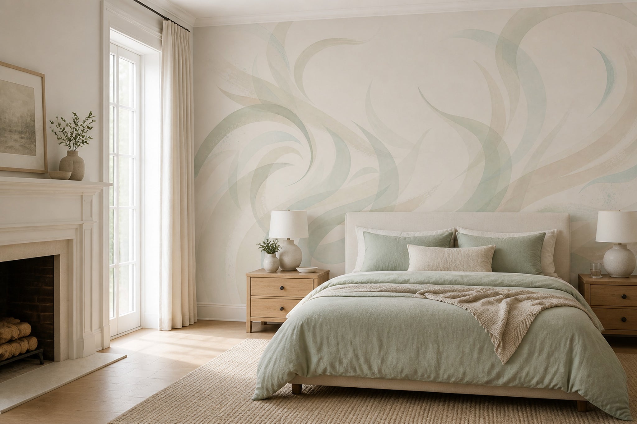 Abstract Wallpaper Cream Removable Flowing Wall Decor